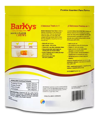 Hueso De Carnaza De Res Y Pollo Barkys Premio Perros 10pz
