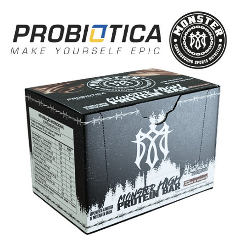 Protein Bar Monster High Caixa Com 8 Unidades - Probiótica Sabor Brownie De Chocolate Caixa
