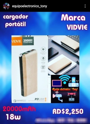 Cargador Portátil Original Vidvie Power Bank 20000