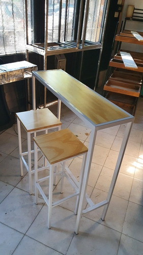 Imagen 4 de 4 de Mesa Barra Desayunador 100x30 + 2 Taburetes Laqueado + Epoxi