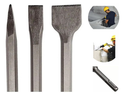 Ponteiro E Talhadeira Para Martelete Sds Plus Kit Com 3pcs