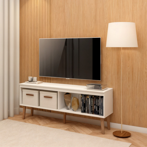 Rack Para Sala Tv Ate 55 Polegadas Cor Branco Com Pes