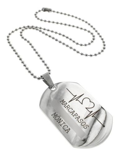 Imagen 5 de 9 de Conjunto Medalla Acero Alerta Médica Personalizado Identidad