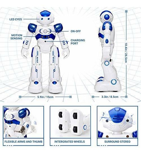 Robot Con Control Remoto Gestos Programables Blanco Y Azul