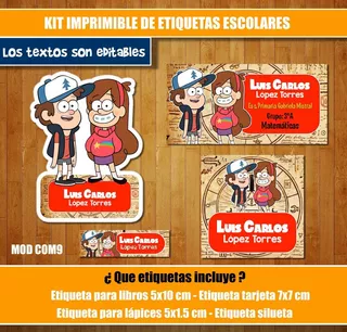 Kit Imprimible Etiquetas Escolares Gravity Falls Calcomania