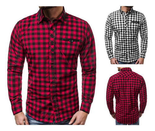 Camisa Hombre Casual Cuadros Regular Fit Moda Algodón .