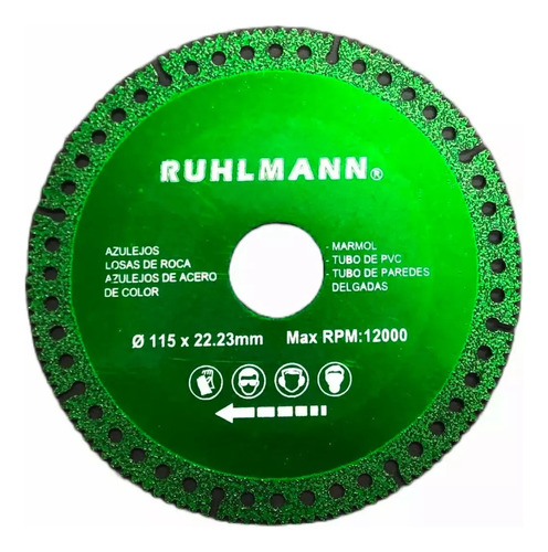 Disco Diamantado De Corte Multimaterial Ruhlmann 115mm Color Verde