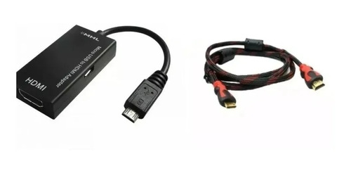 Combo Cable Hdmi Mallado 1.5 Metro + Cable Mhl Adaptador Cel