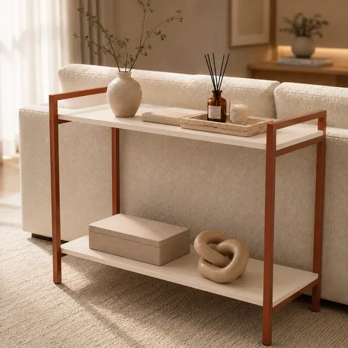 MESA APARADOR LATERAL SOFá DECORAçãO SALA DUAS PRATELEIRAS OFF WHITE