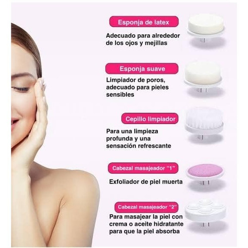 Imagen 3 de 3 de Cepillo Facial 5 En 1 Exfoliante Limpiador Rostro Skincare