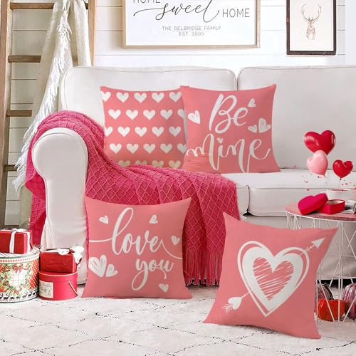Juego De 4 Fundas De Almohada De 56 X 56 Cm, Diseño Corazón