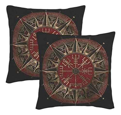 Paquete De 2 Fundas De Almohada Vegvisir Viking Compass Blac