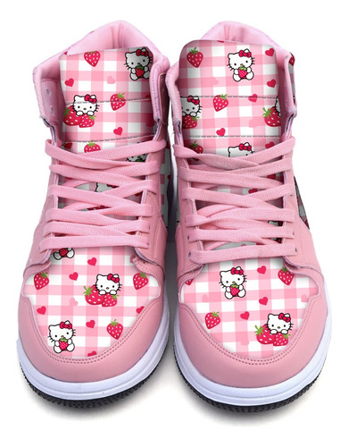 Tenis Kitty Y Fresas Rosa Estampado A Cuadros Bota Hi Top