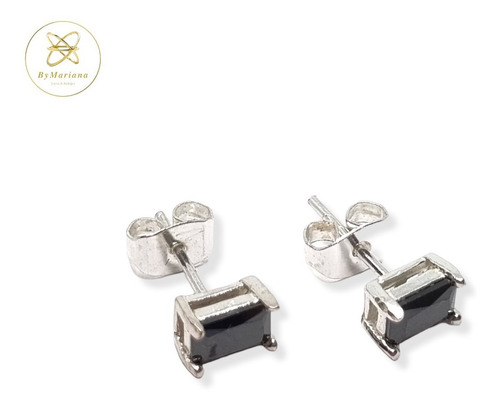Imagen 3 de 5 de Aros Plata Pasante Rectangular Con Onix