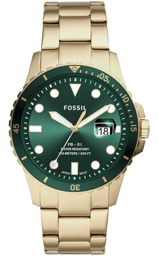 Reloj Hombre Fossil Fs5658 Fb-01 Dorado /relojería Violeta Color del fondo Verde