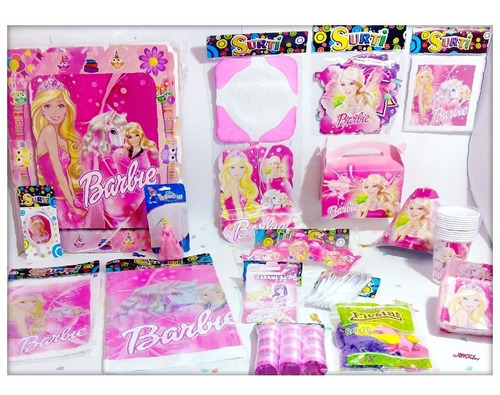 Set Infantil Para Fiesta Barbie Bandejas Para 24 Personas