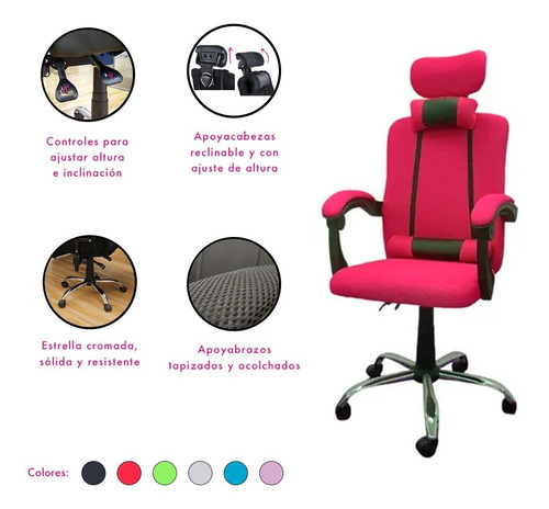 Silla De Escritorio Starway Home Deco Wl 01 Ergonómica Rosa Con Tapizado De Mesh