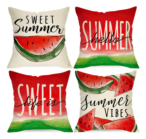 Ussap Hello Summer - Juego De 4 Fundas De Almohada Decorativ