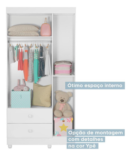 Guarda Roupa De Bebê 100% Mdf 3 Portas 2 Gavetas Life Flex