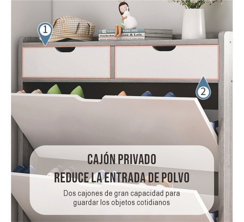 Zapatero De Madera 2 Cajones 3 Estantes 100*17*130cm Blanco