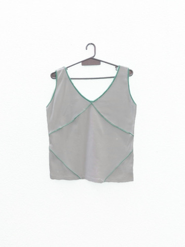 Musculosa Blanca 100% Algodón Con Vivos Verdes Verano