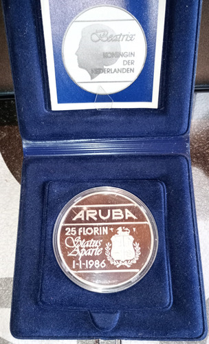 Moneda Aruba 25 Florines 1986. Estuche Plata. Lp 014 (Usado)