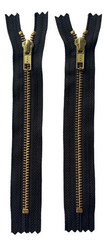 Cierre Ykk Metal Bronce Dorado Cad 5 Fijo Pack X2 Negro 16cm