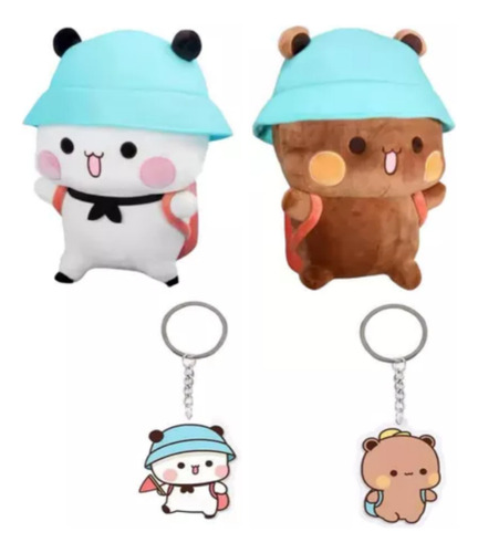 Paño De 24 Cm, 2 Bonitos Ositos De Peluche De Panda Y 2 Llav