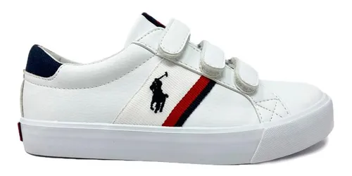 Tenis Polo Ralph Lauren Para Ni o Escolar Blanco Con Rojo Cuotas