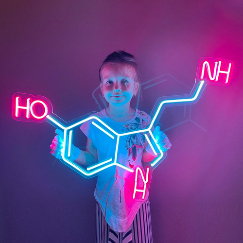 Letrero Neon Molécula Serotonina Con Control Acrilico Grueso Color Azul/rosa