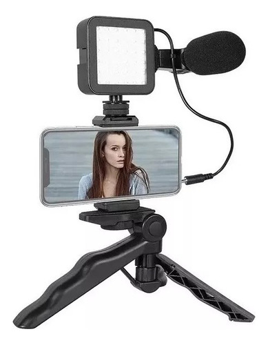 Kit Video Vlogger Camara Celular Led Y Microfono Con Tripie