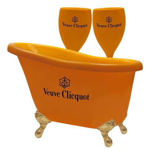 Kit Vintage Banheira Champanheira Laranja + 2 Taça Espumante Cor Lavanda Veuve Clicquot