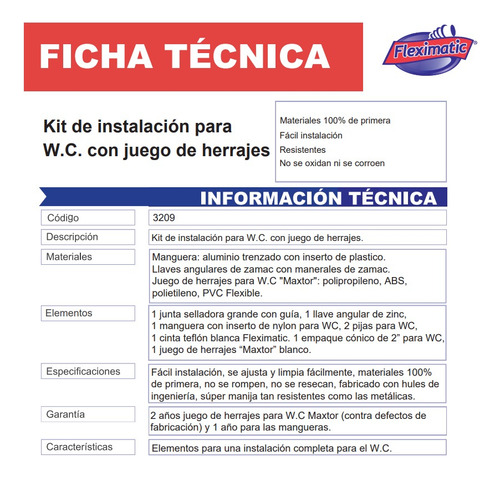 Fleximatic 3209 Kit De Instalación C/juego De Herrajes P/wc