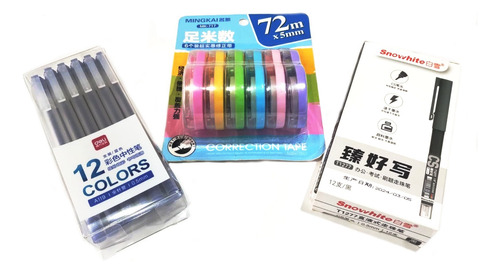 Combo 30 Pz / Cinta Corrector / Plumas Gel Negro Y Azul
