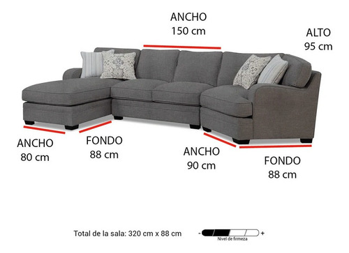 Sala Aisha Derecho Lino Gris 3pz Sofa Sillon Mueble Sala
