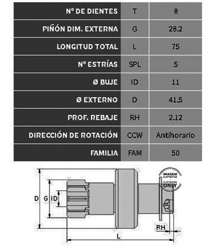 Imagen 2 de 6 de Bendix De Arranque Tipo Delco Daewo Damas/suzukicarry/maruti