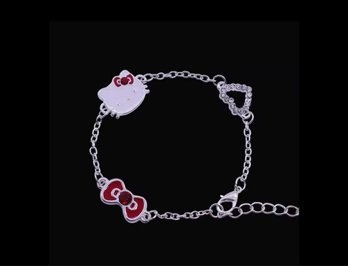 / V Pulsera Importada Hello Kitty Baño De Plata