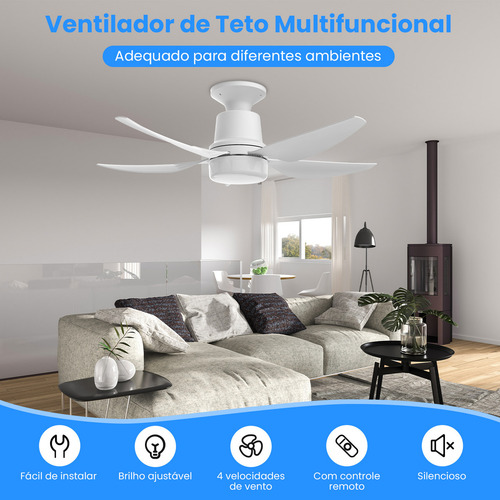 Ventilador De Teto Moderno Com Luz Led Integrada E Controle Remoto, Silencioso E Econômico, Com Vento Forte, 4 Velocidades, Base E27, Fácil De Instalar, Ideal Para Ambientes Internos/externos