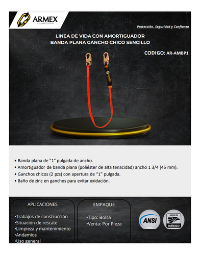 Linea De Vida Sencilla Gancho Norm C/amortiguador Armex Ansi
