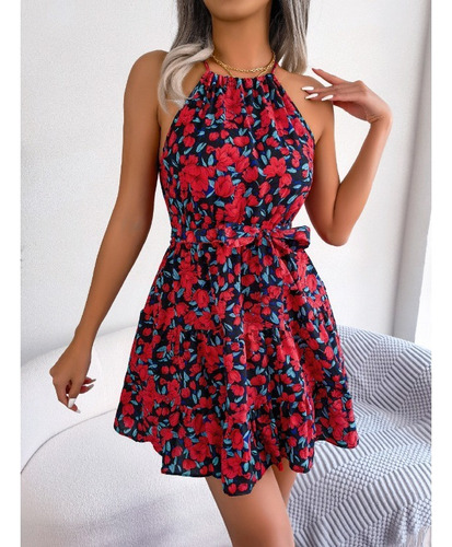 Vestido Casual De Verano Con Volantes Y Estampado Floral