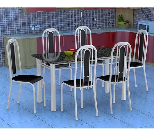 Conjunto De Mesa Com 6 Cadeiras Granada Branco E Preto Liso