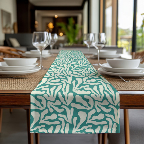 Caminos De Mesa Modernos Botanico Hojas Lino Curri 180x35 Cm Color Lino Curri Blanco Verde