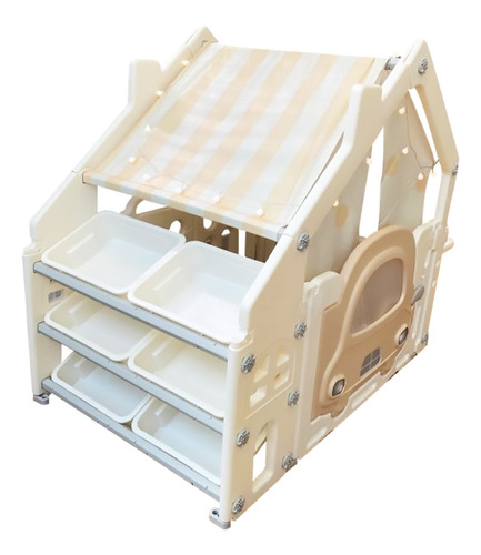 Casita Infantil Para Niños Organizador De Juguetes Tablero Color Beige