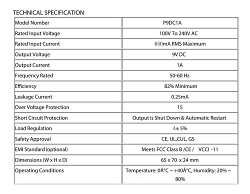 Fuente De Poder Para Camara 9v 1amp Sfire1 Salida