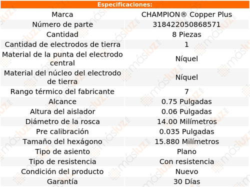 Set 8 Bujías Cobre V8 Vantage V8 4.7l 09/17 Champion