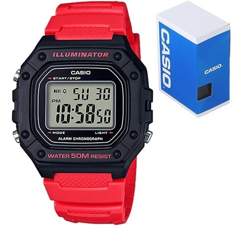 Reloj Casio W218 Rojo Cronometro Alarma Sumergible 50m