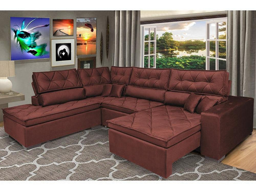 Sofa De Canto Retrátil,reclinável Cama Inbox Platinum Vinho Cor Bordô Desenho Do Tecido Liso