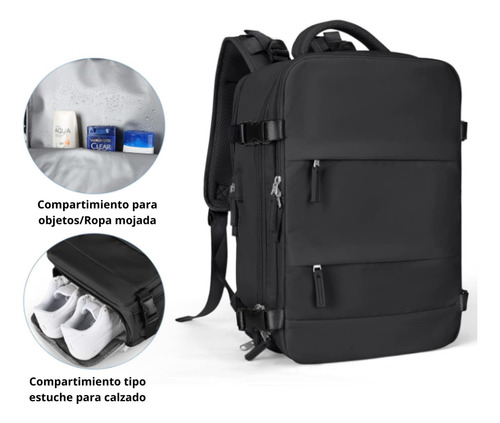 Mochila De Viaje Viral Usb Color Negro