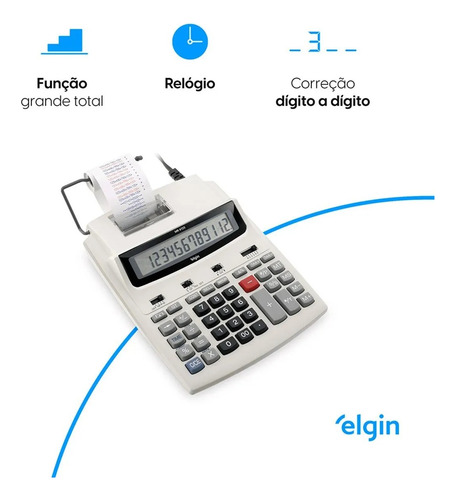 Calculadora Mesa Elgin Ma 6124 Registradora Bivolt C/ Fonte