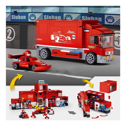 Camion Taller Con Auto Formula 1, Compatible Lego Blockwar